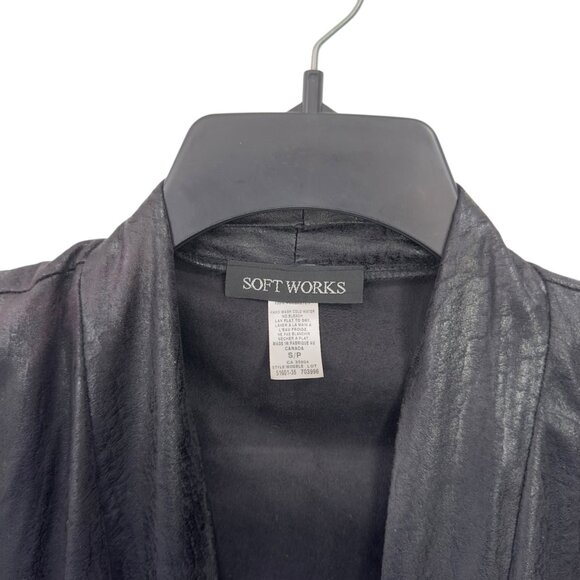Soft Works Faux Coating Black Open Front Cardigan Jacket Womens S - Picture 2 of 11